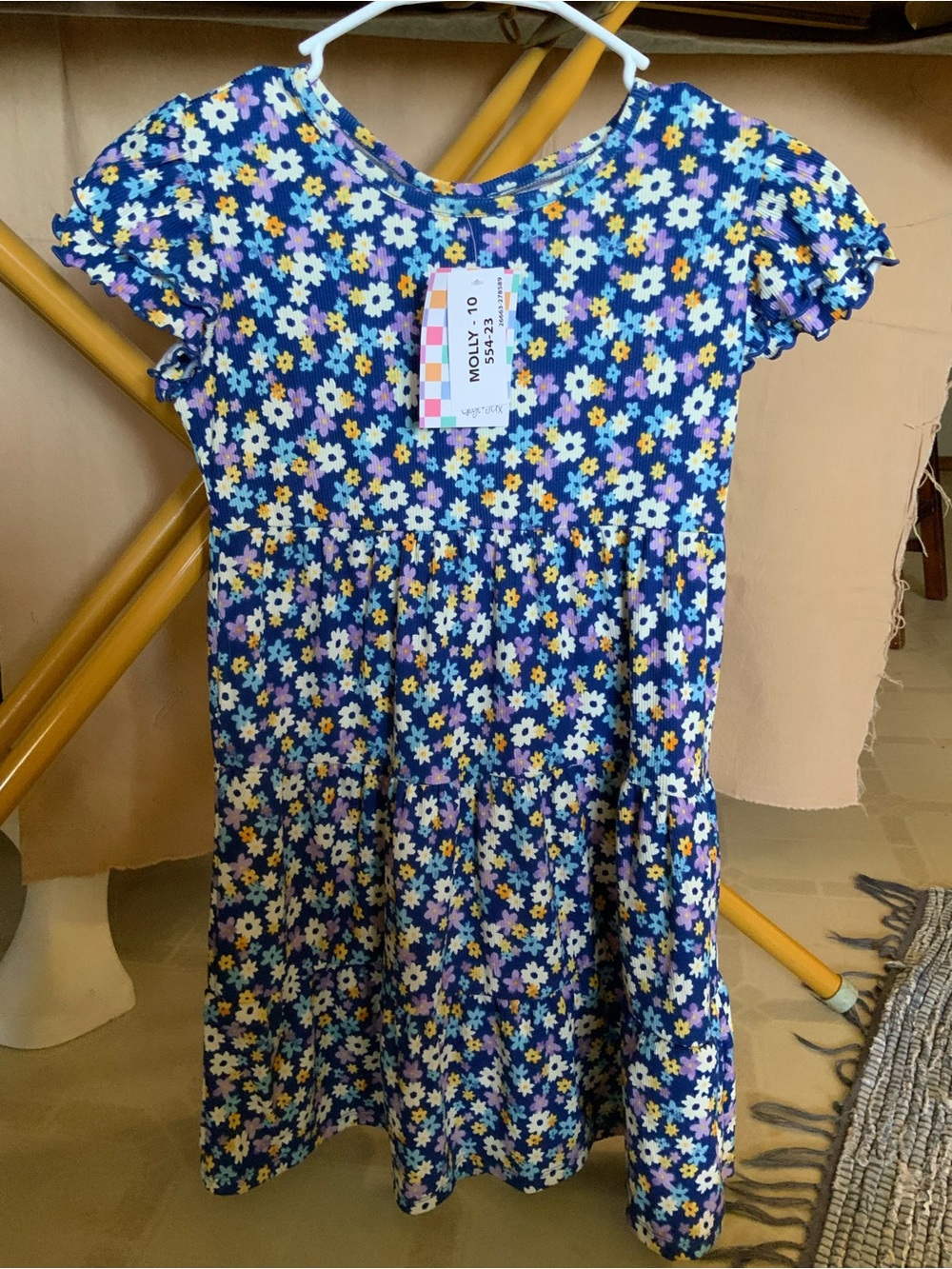 LuLaRoe Navy Blue Floral Ruffle Sleeve Dress